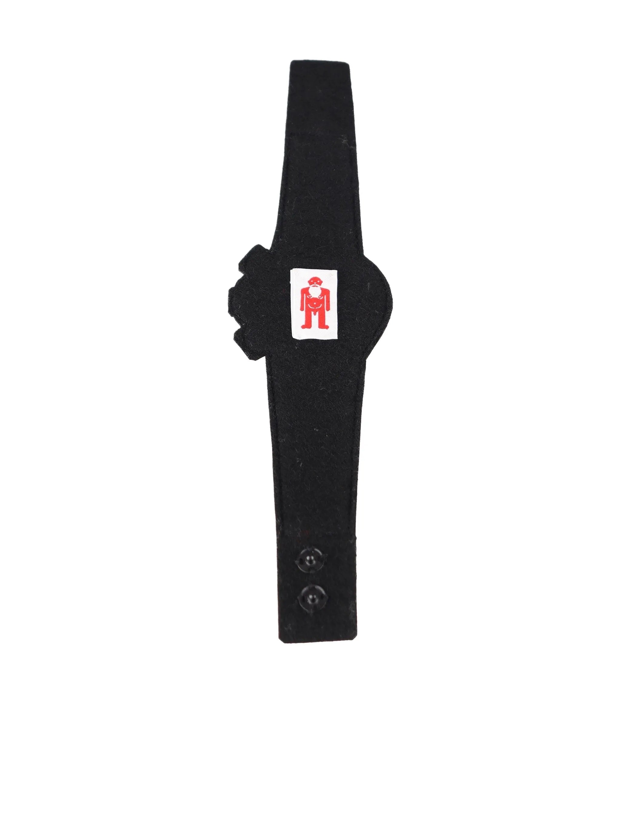 Back view of the black beaded bracelet from Walter Van Beirendonck with alien design and button-snap closure