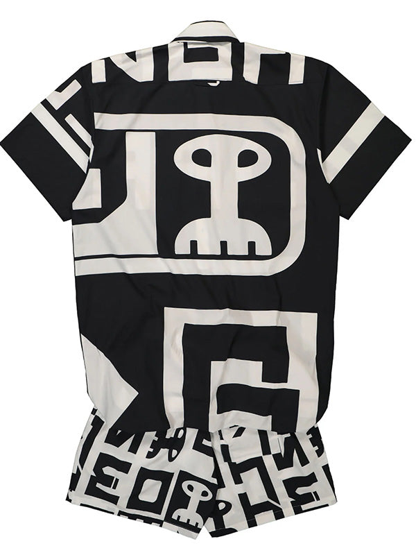 Walter Van Beirendonck - shirt combi shorts jumpsuit in black and white - 2