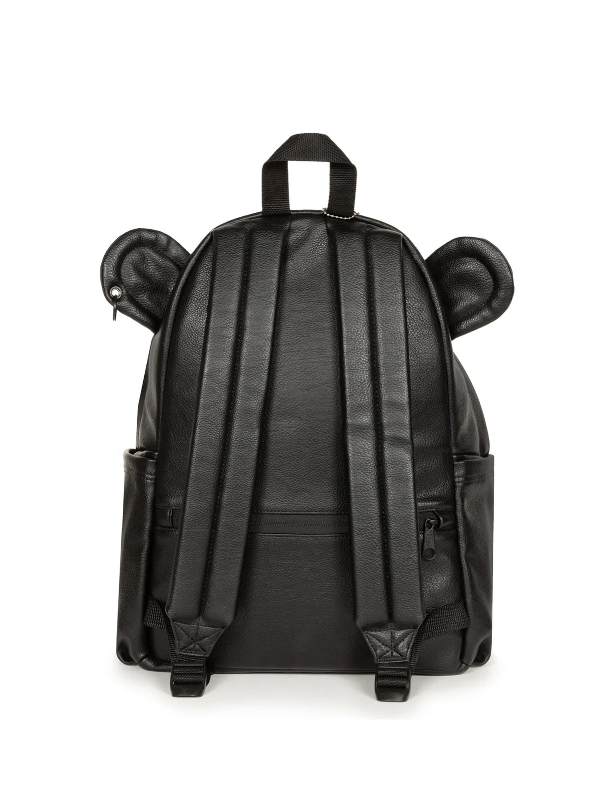Walter Van Beirendonck Walter Pak'r in Black Faux Leather, back view with top handle and adjustable shoulder straps.