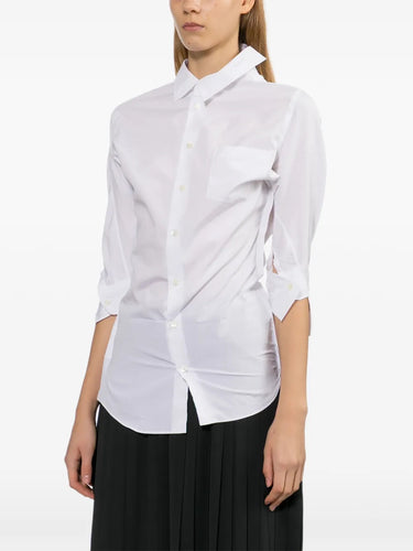 Junya Watanabe Asymmetric Wrinkled Blouse White - close-up showing wrinkled texture and button placket