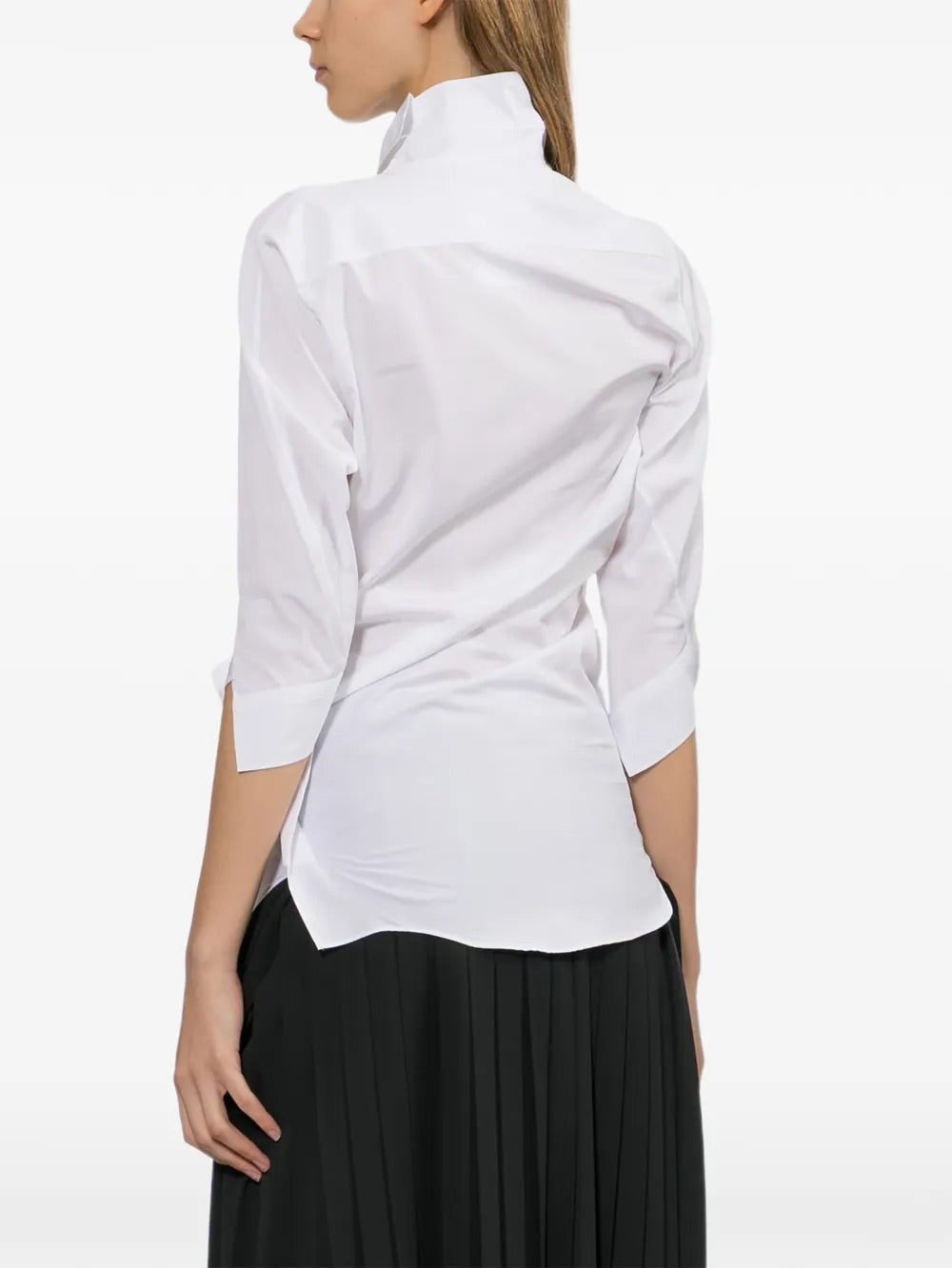Junya Watanabe Asymmetric Wrinkled Blouse White - back view showing asymmetric shape and fit
