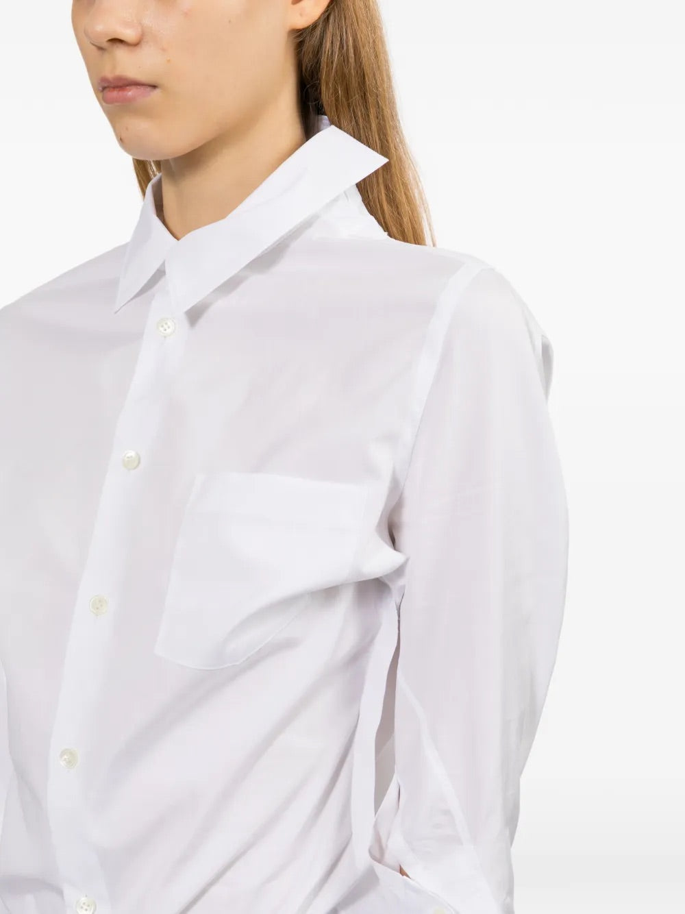 Junya Watanabe Asymmetric Wrinkled Blouse White - detail view showing fabric texture and construction