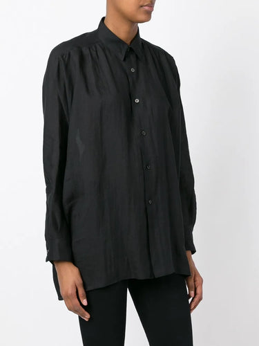 Junya Watanabe Button-Up Blouse Black White - front view on model showing fit and drape