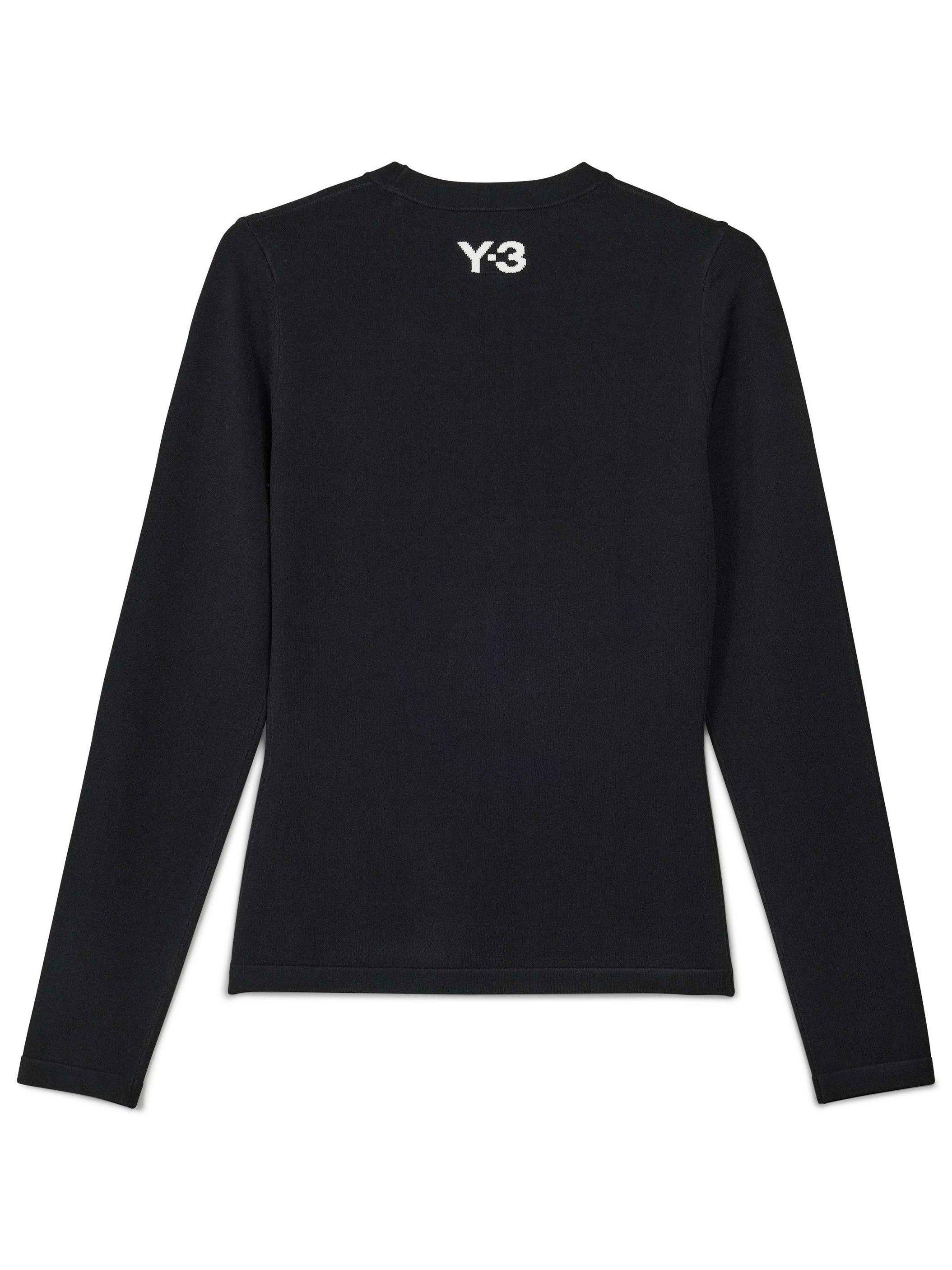 Black long-sleeve shirt with Y-3 logo on a white background