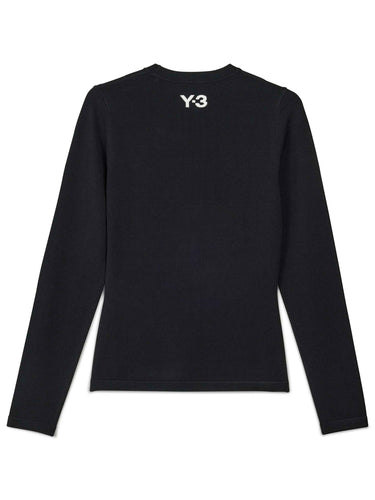Black long-sleeve shirt with Y-3 logo on a white background