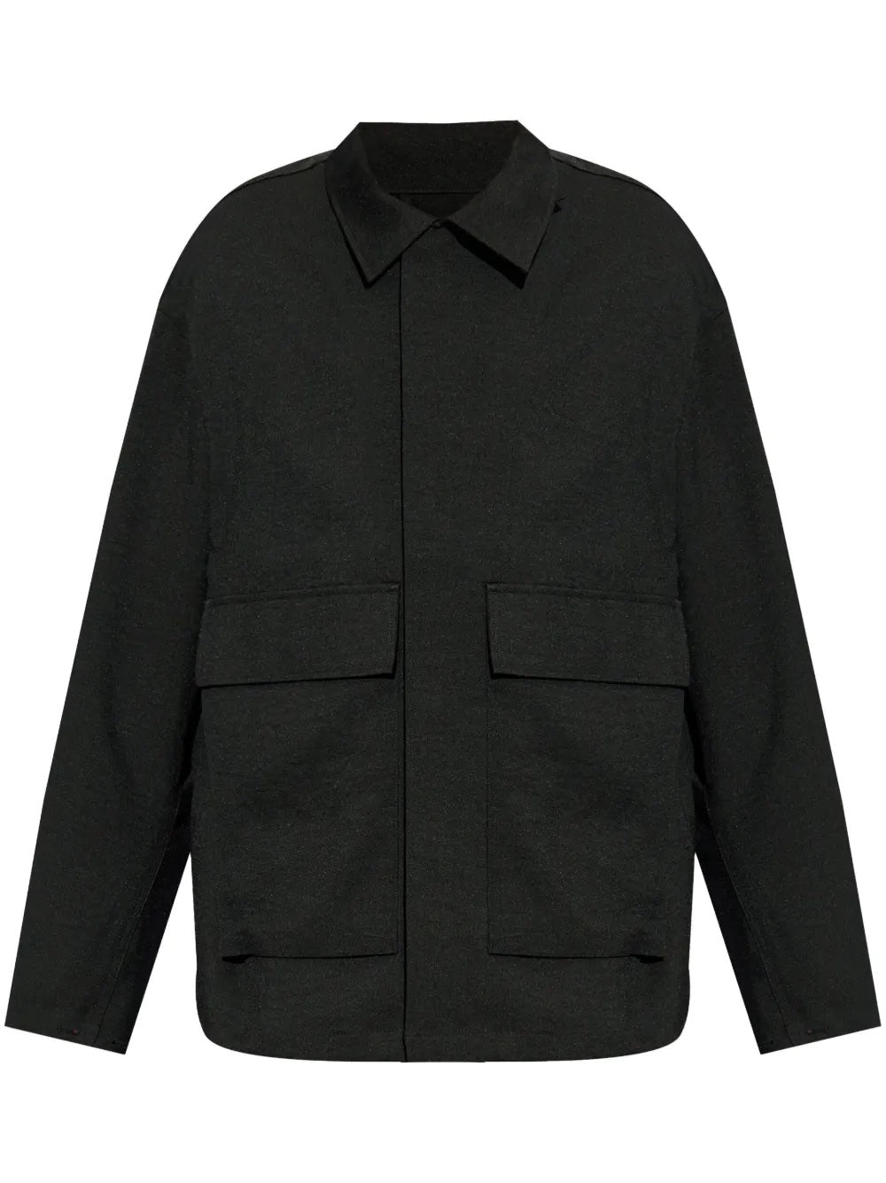 Black jacket with two front pockets on a white background