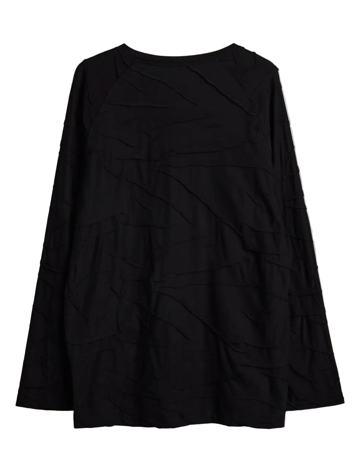 Y-3 Platform Oversized Long Sleeve Tee in black, shown flat with long sleeves and all-over textured pleated detailing.