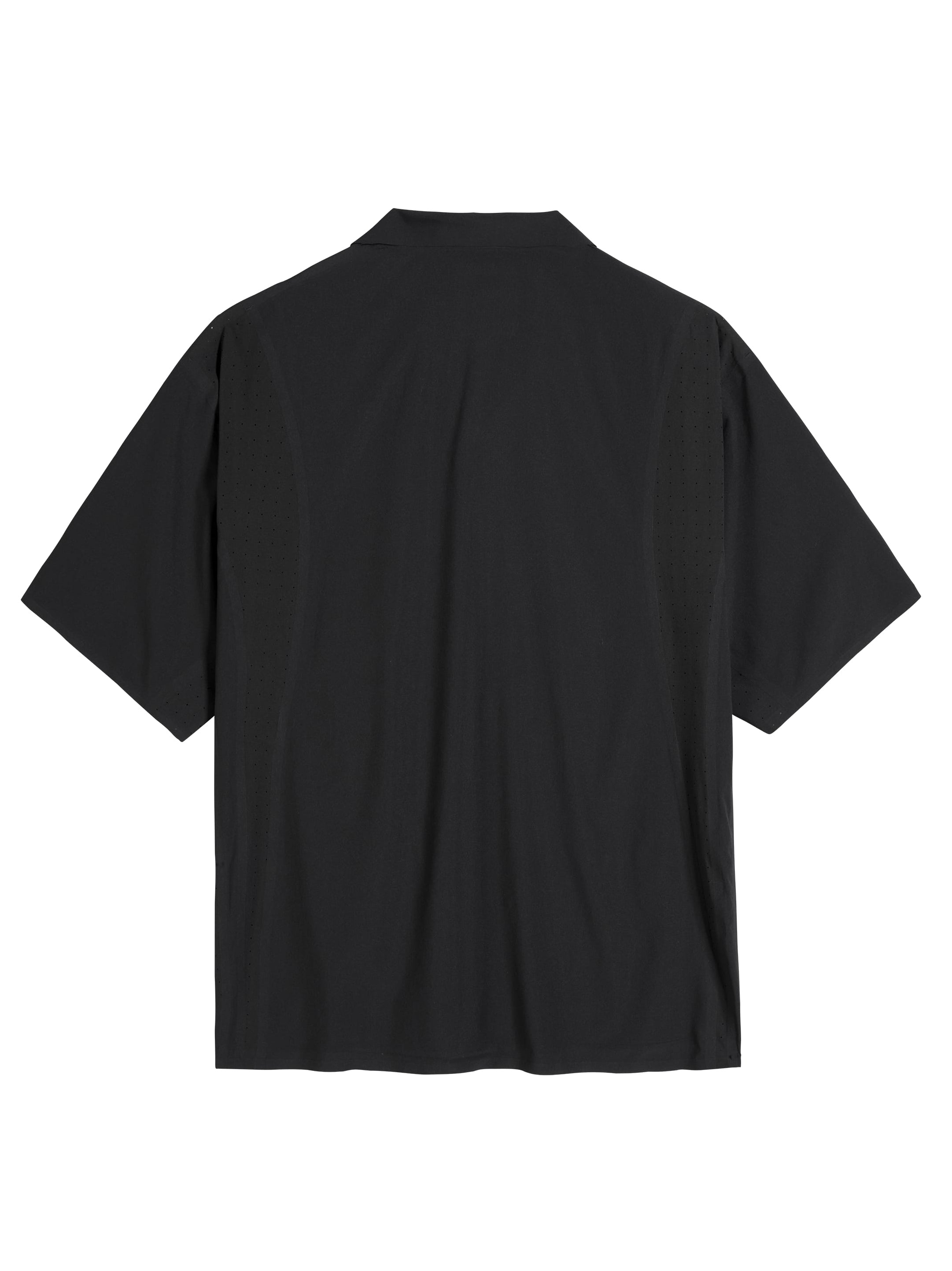 Back packshot of the Y-3 Ultralight Woven Shirt in Black, highlighting the relaxed fit, clean rear silhouette, and subtle tonal Y-3 logo detail.