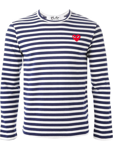 Mens Striped Tee Red Heart - Blue-[-Comme des Garçons Play-1