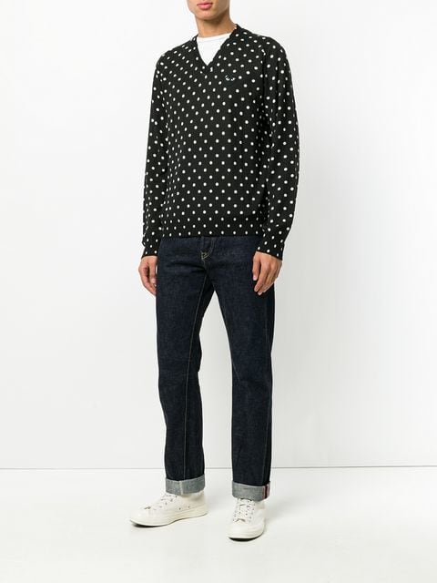 Mens V-Neck Pullover Polka Dot Black Heart - Black-[-Comme des Garçons Play-2
