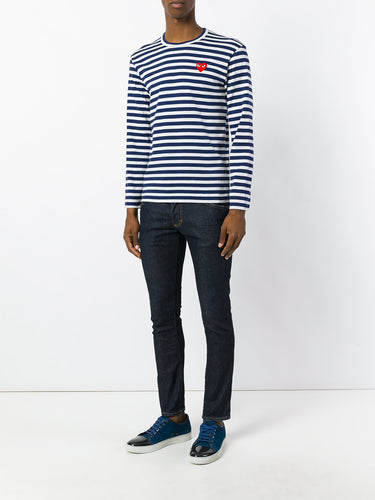 Mens Striped Tee Red Heart - Blue-[-Comme des Garçons Play-2
