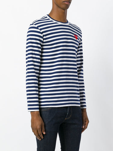 Mens Striped Tee Red Heart - Blue-[-Comme des Garçons Play-3