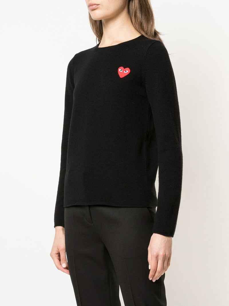 Womens Crewneck Pullover Red Heart  - Black