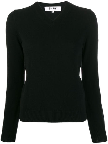 Womens V-Neck Pullover Red Heart - Black-[-Comme des Garçons Play-1