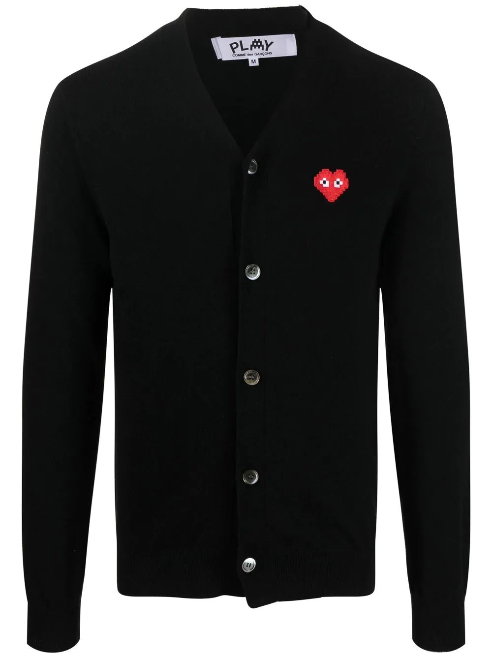 希少 Comme des garcons archive 1989 カーディガン CDG Play x Invader | Mens Black Cardigan in Pixelated Heart