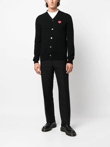 CDG Play x Invader Mens Black Cardigan - Pixelated Heart-[-Comme des Garçons Play-2