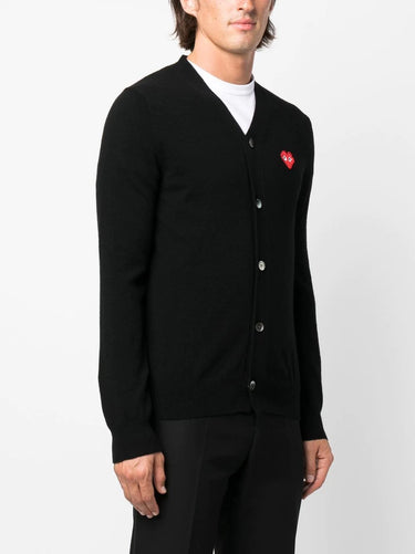CDG Play x Invader Mens Black Cardigan - Pixelated Heart-[-Comme des Garçons Play-3