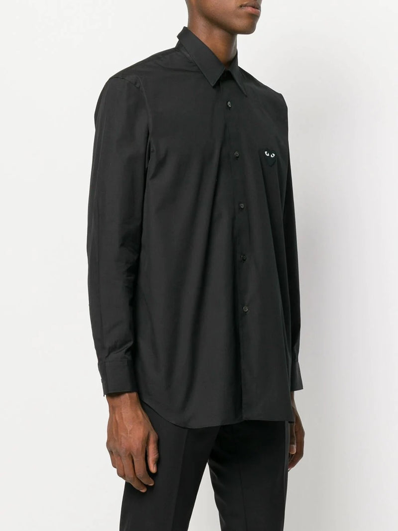 Comme des Garcons Play mens collar shirt in black with embroidered black heart - 3
