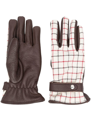 Checked Leather Gloves - Tan-[-Maison Margiela-1