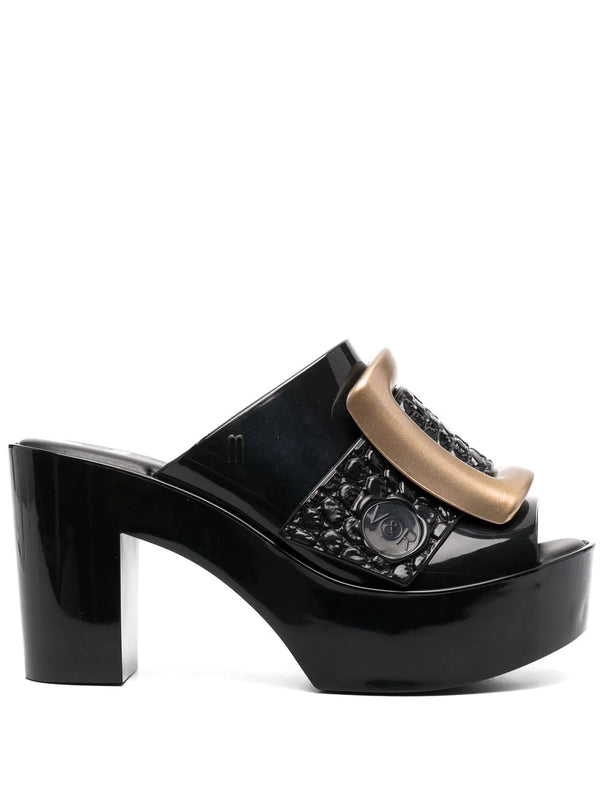 Buckle Mule - Black and Gold