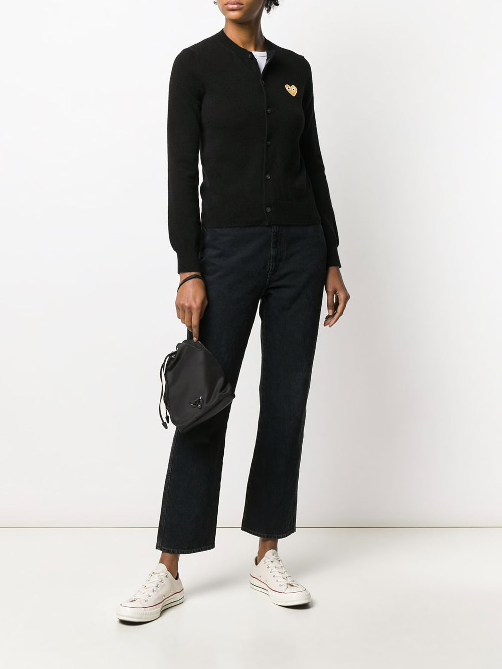 Womens Wool Cardigan Gold Heart - Black-[-Comme des Garçons Play-2