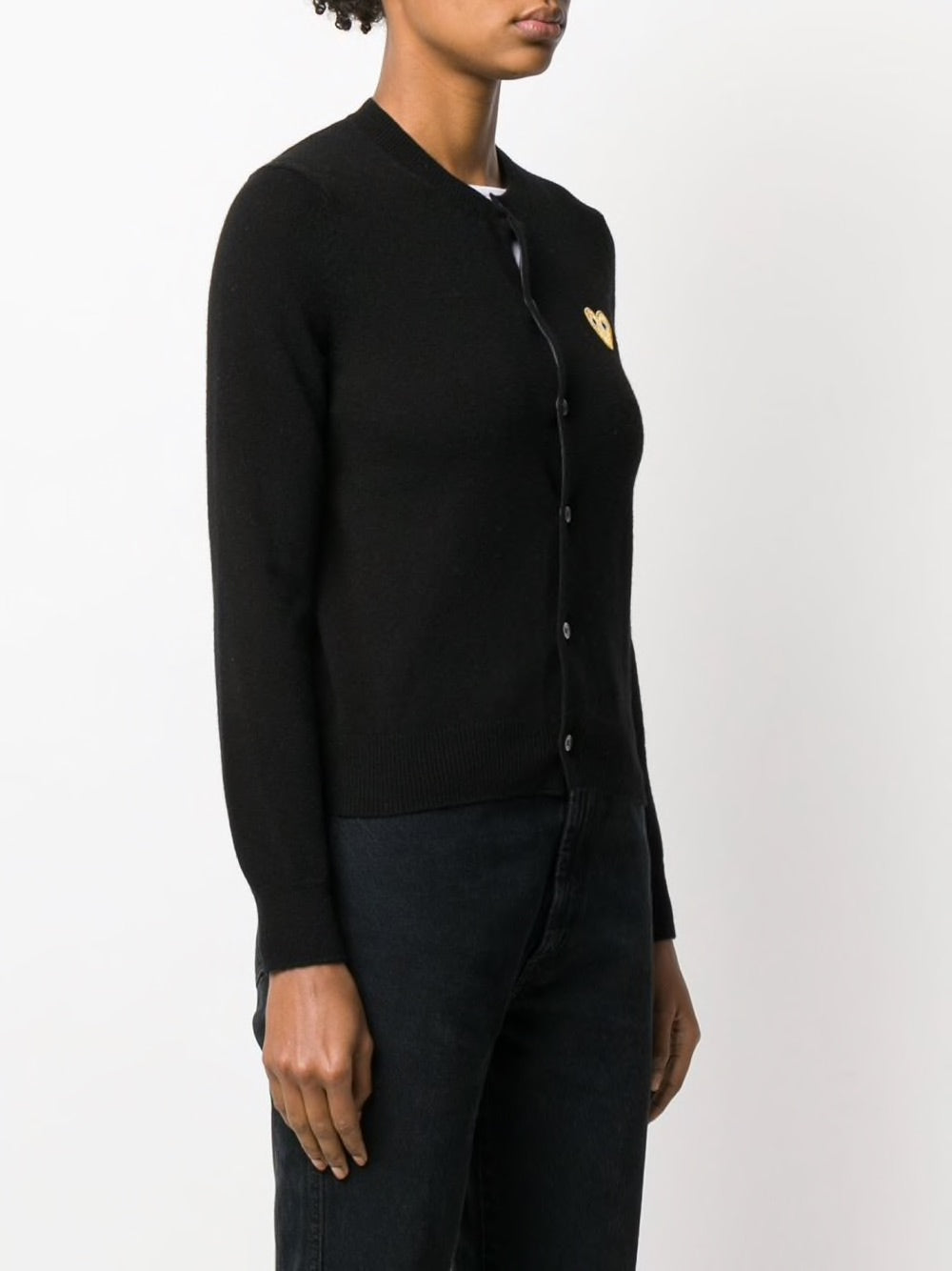 Womens Wool Cardigan Gold Heart - Black-[-Comme des Garçons Play-3