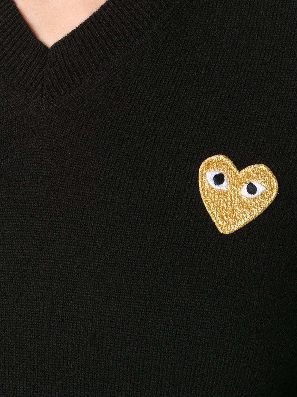 Womens V-Neck Pullover with Gold Heart - Black-[-Comme des Garçons Play-5