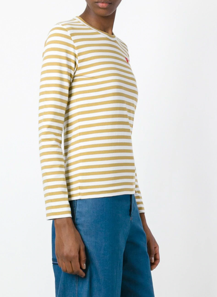 Womens Striped Tee Small Red Heart - Olive-[-Comme des Garçons Play-3