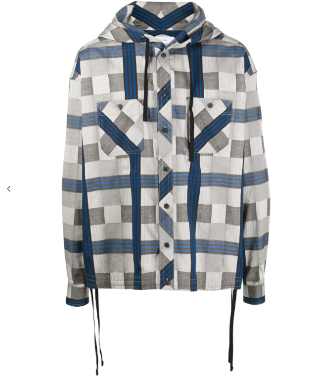 Check Print Drawstring Shirt - Grey