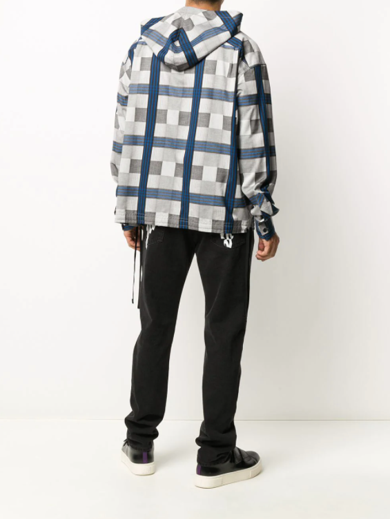 Check Print Drawstring Shirt - Grey