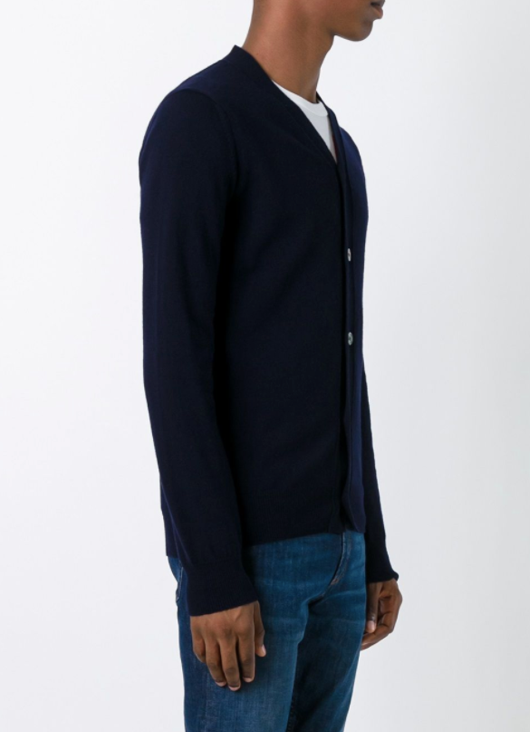 Mens Cardigan Sleeve Black Heart - Navy-[-Comme des Garçons Play-3