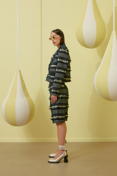 Henrik Vibskov │ Fast Shorts in Navy Black Fringe Checks