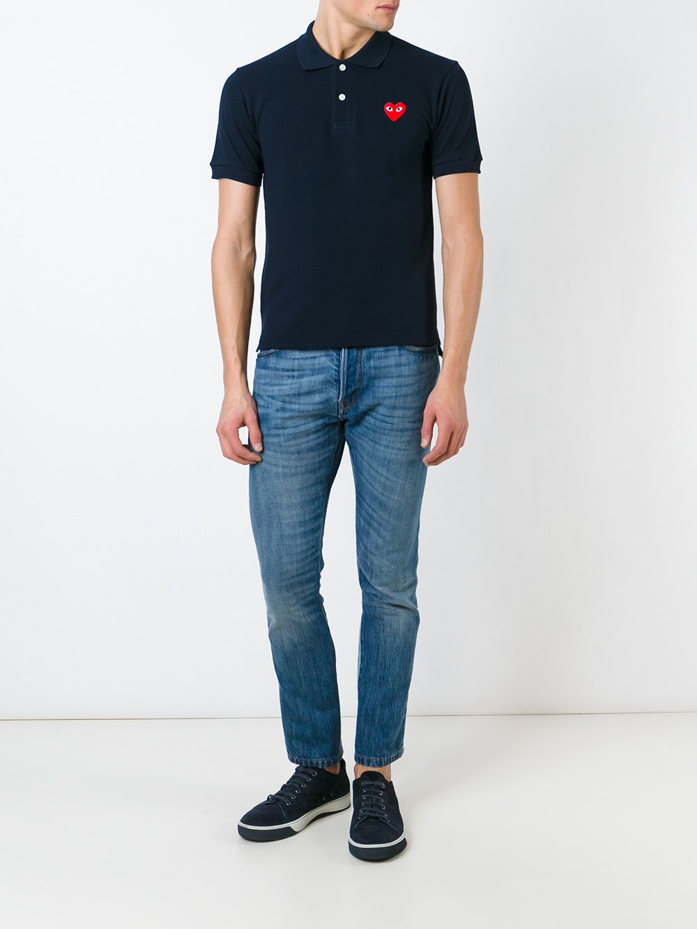 Unisex Polo Shirt Red Heart - Navy-[-Comme des Garçons Play-2