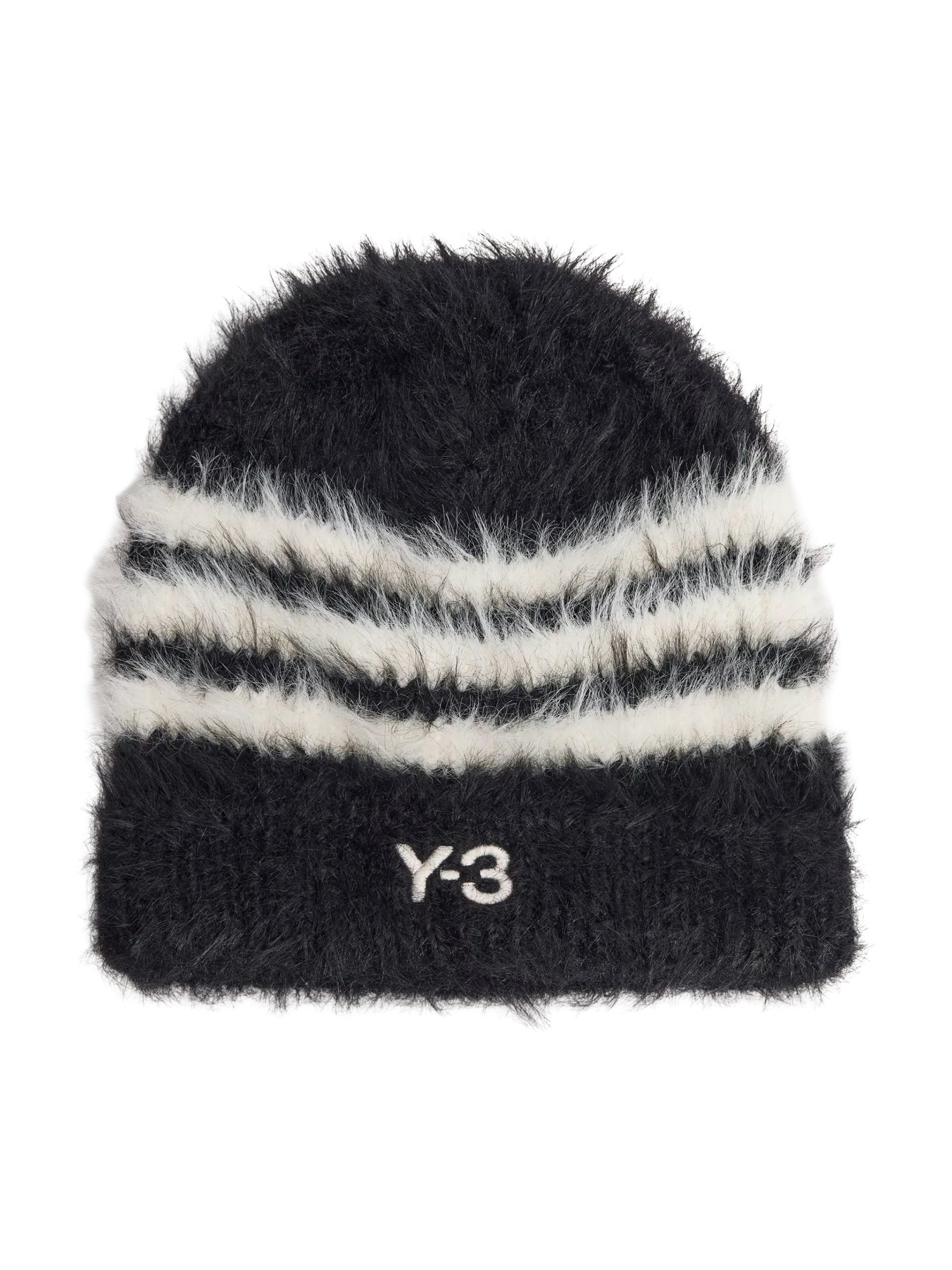 Y-3 3-Stripes Beanie in Black/Core White with embroidered Y-3 logo
