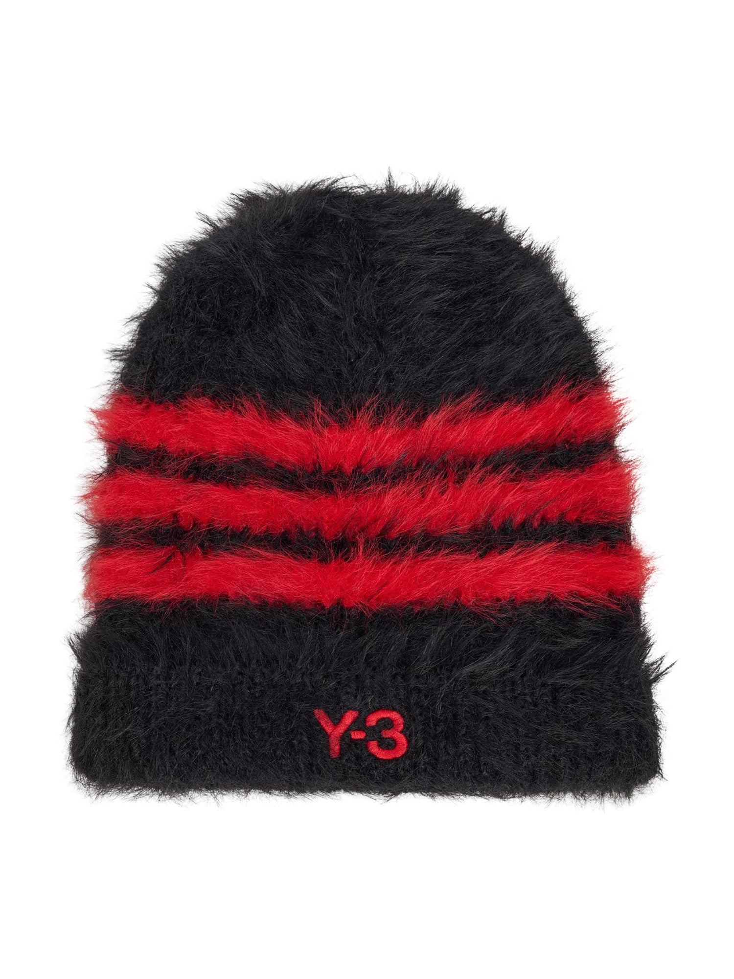 Y-3 3-Stripes Beanie in Black / Scarlet front view