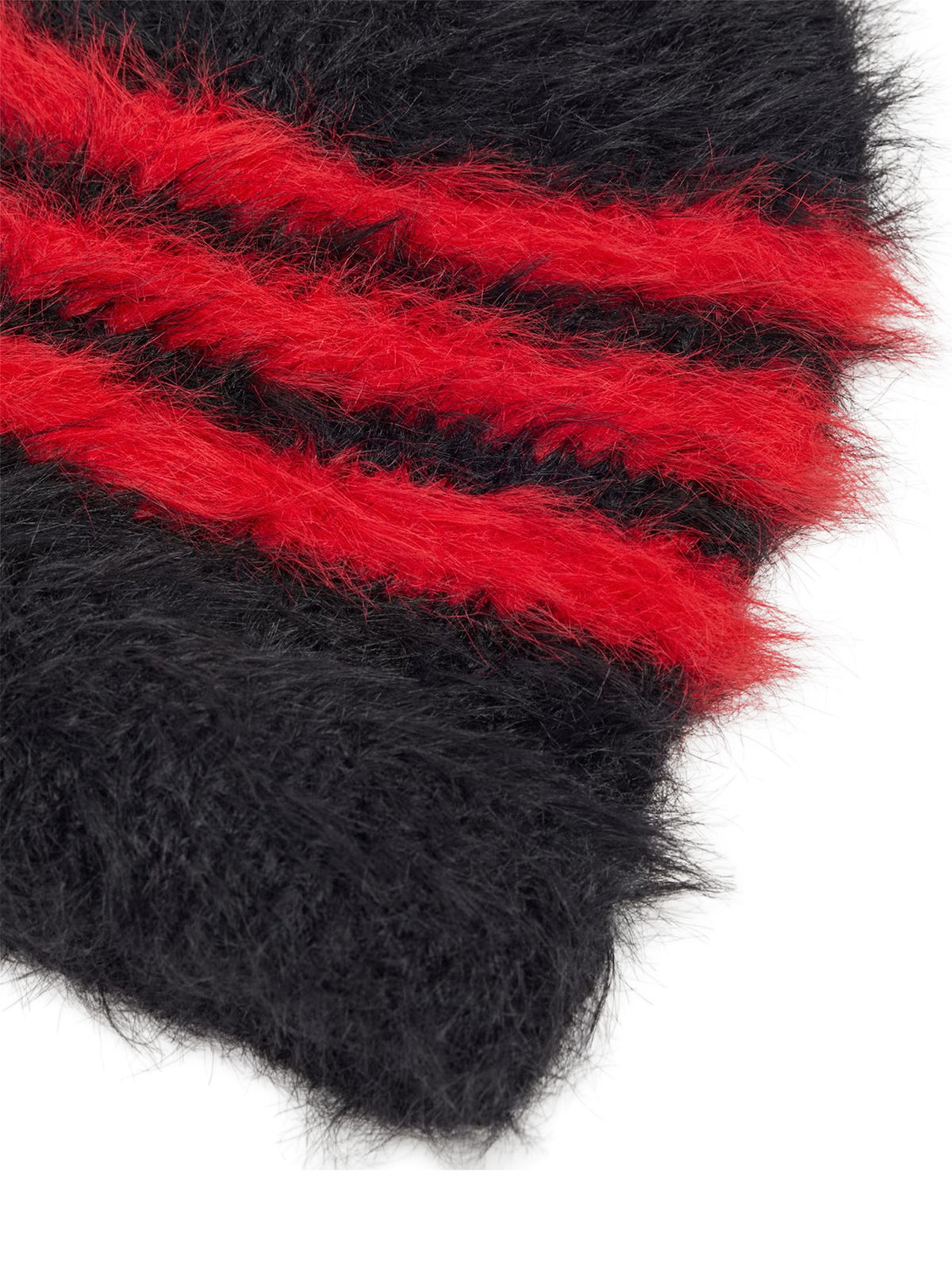 Close-up of the soft hairy knit and 3-Stripes detail on the Y-3 beanie