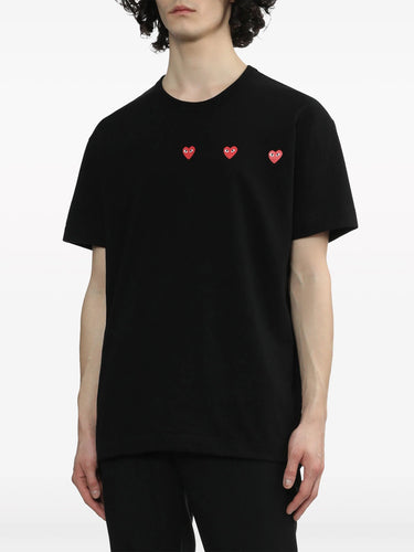 Unisex 3 Heart Short Sleeve T-shirt - Black-[-Comme des Garçons Play-4