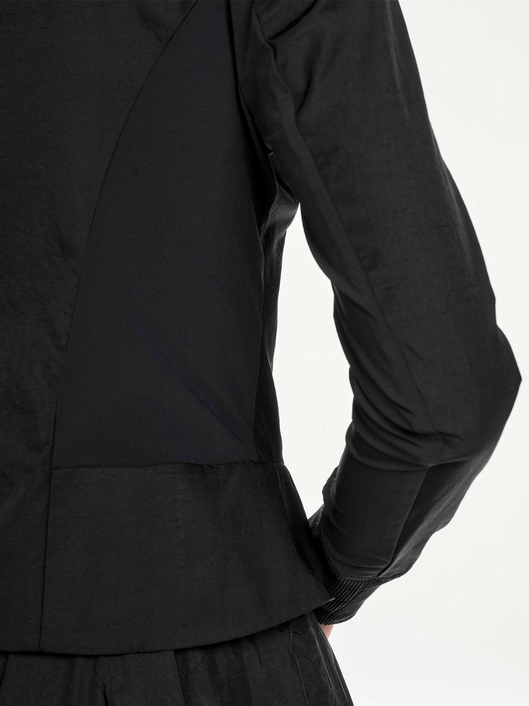 Y-3 AW26 3-Stripes Nylon Track Top in Black - close detail view showing zip closure and nylon fabric texture