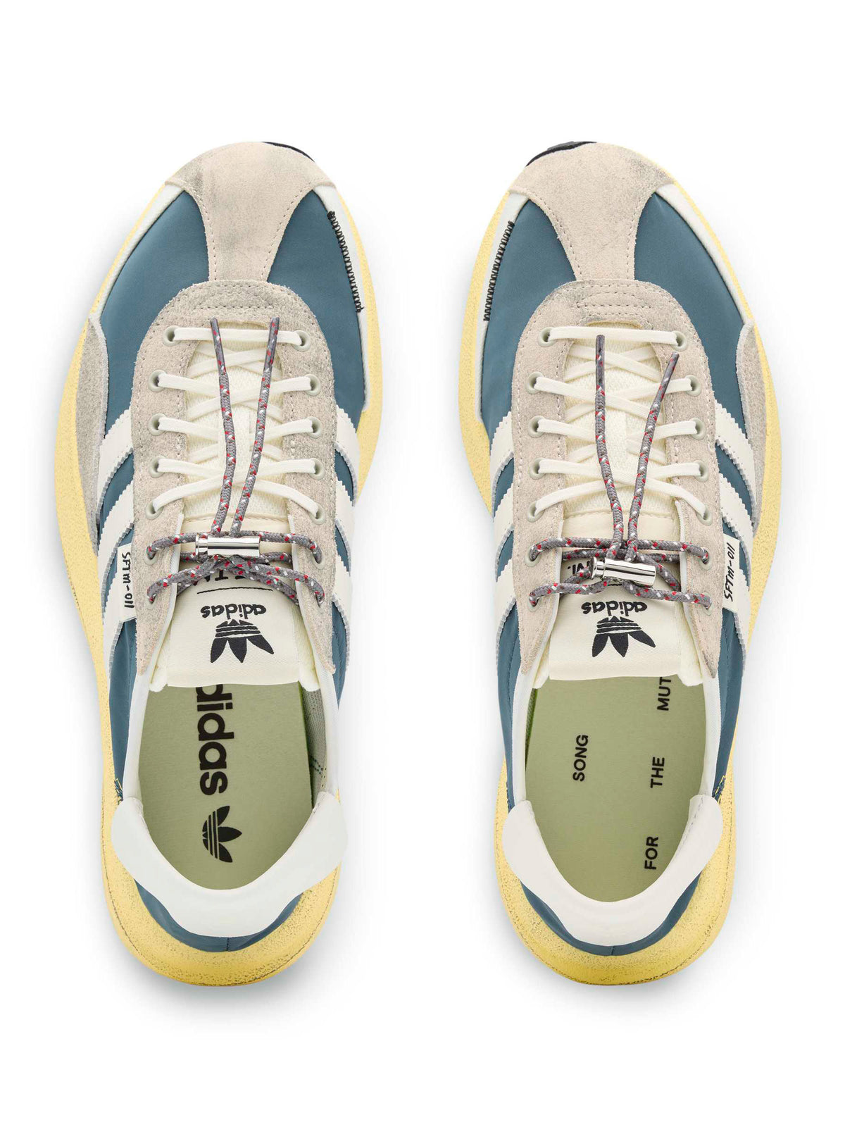 Adidas x Song for the Mute SL 72 Pro SFTM sneakers, top view showing laces and tongue branding