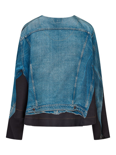 Back view of Cad Blouse in Light Blue with denim jacket print from Annette Görtz