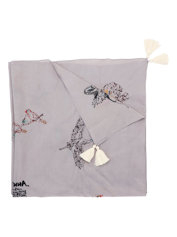Anntian - hand embroidered scarf in grey - 1