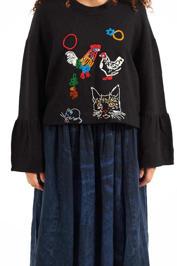 Anntian - hand embroidery sweater in black - 5