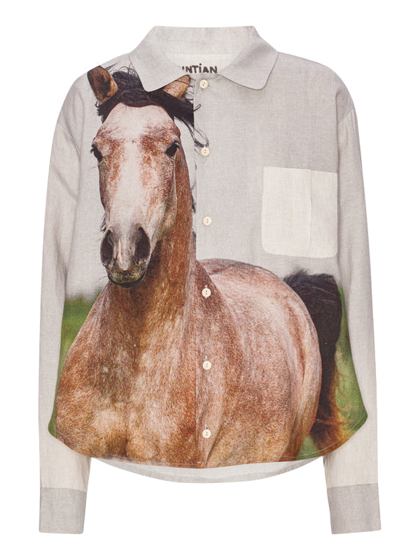 Anntian - linen shirt in digital brown horse print - 1