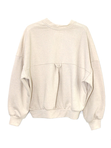 Back view of the Anntian Unisex Sweater in Horse, an off-white sweater with a white horse print and wide fit, shown flat on a white background
