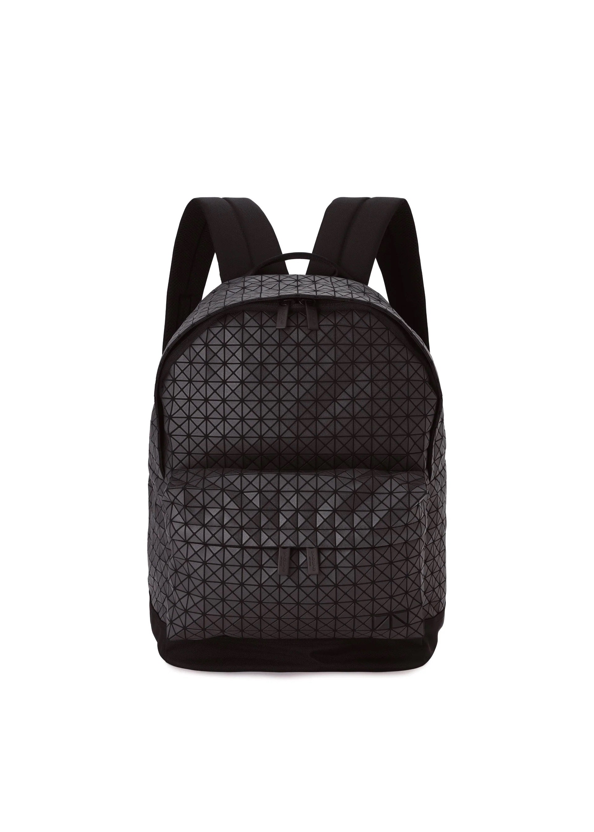 Bao Bao Issey Miyake Kuro Daypack in matte black with geometric triangular panel construction, front pocket and dual adjustable shoulder straps