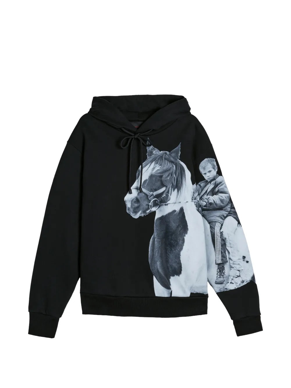 Marni Boxy Pony Kid Print Hoodie in Black, front view.