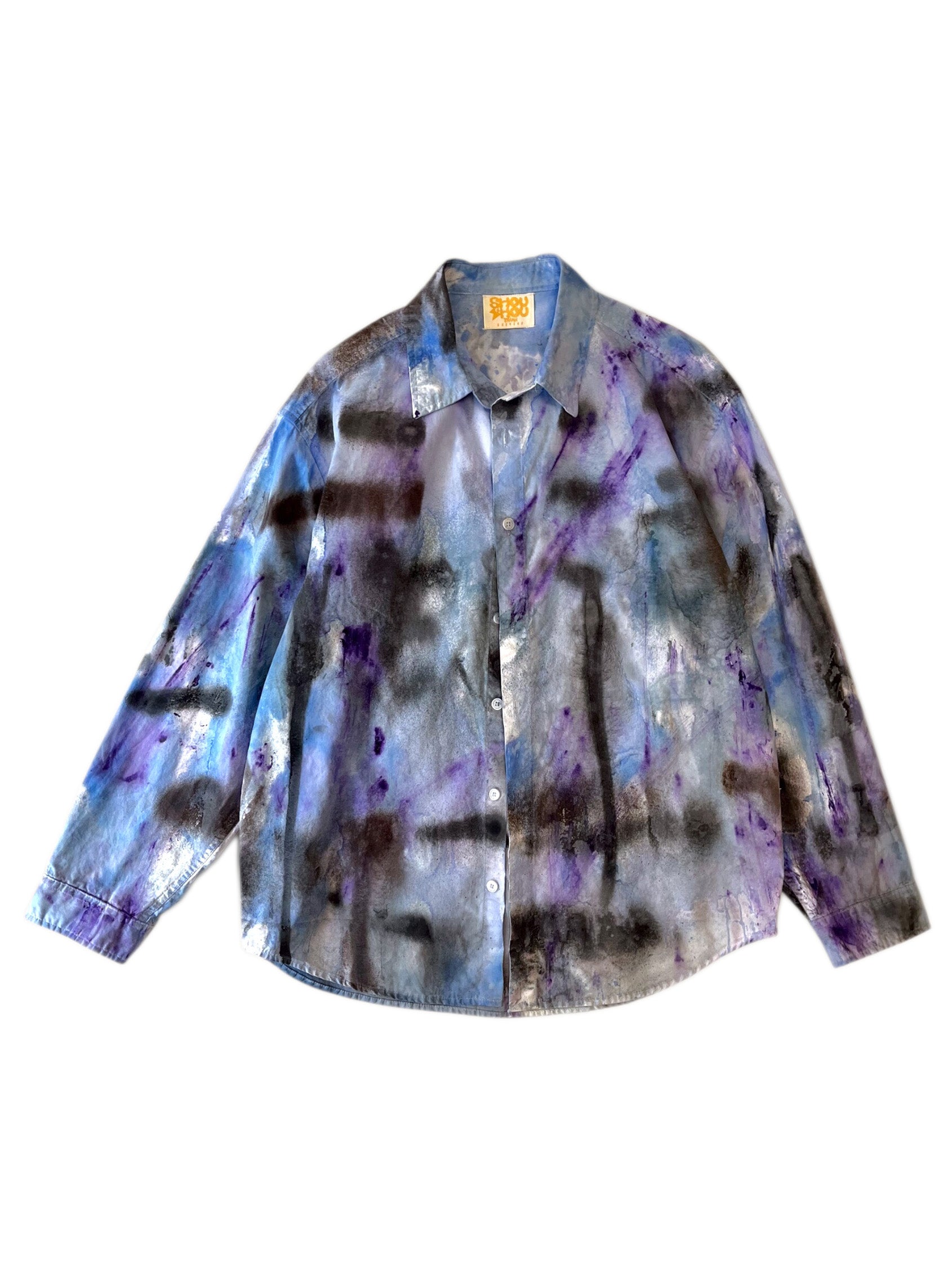 Button-Up Long Sleeve Shirt - Painted Purple & Blue