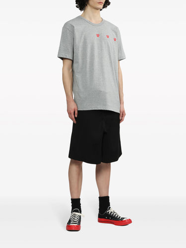 Unisex 3 Heart Short Sleeve T-shirt - Grey-[-Comme des Garçons Play-4