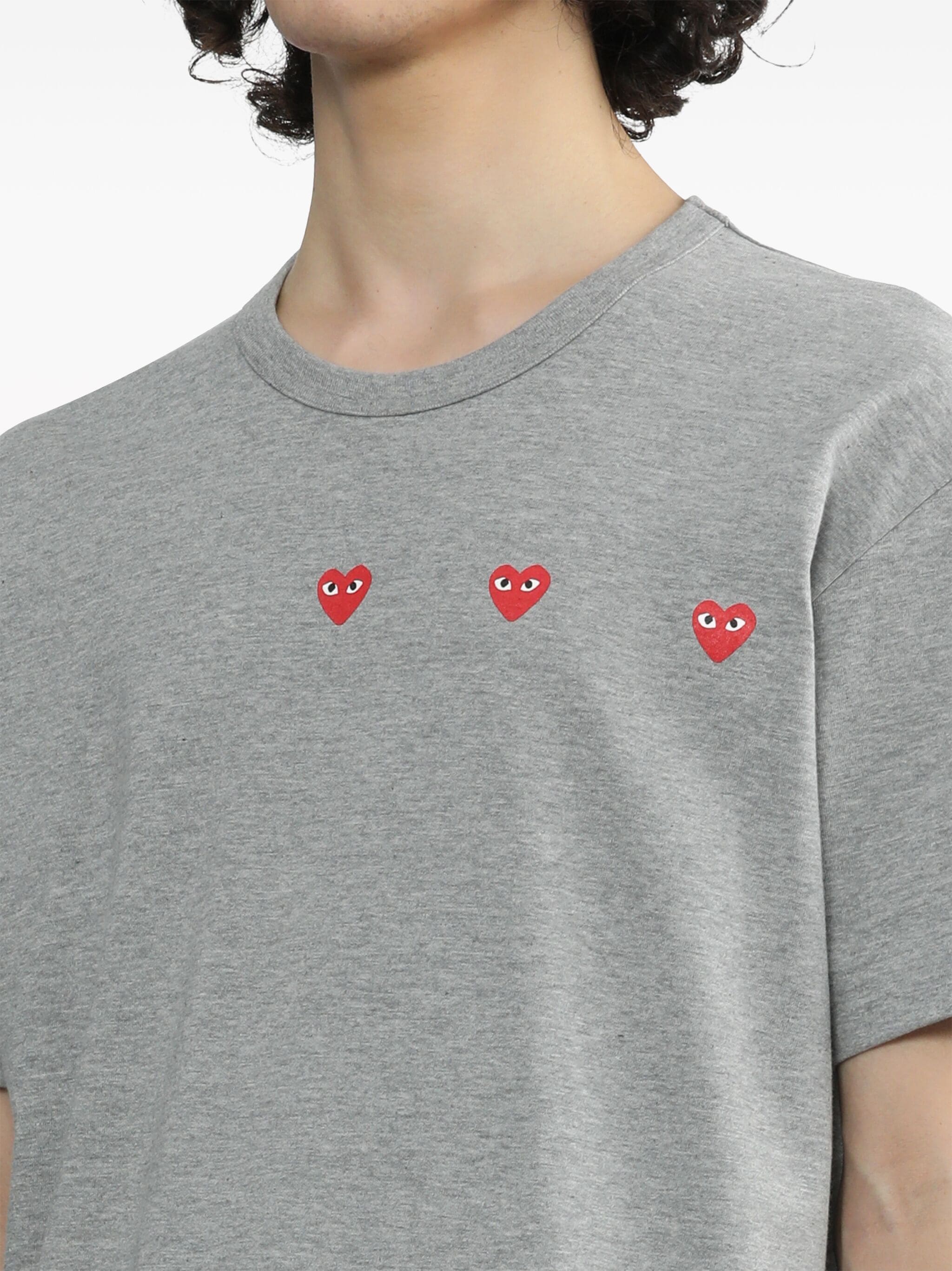 Unisex 3 Heart Short Sleeve T-shirt - Grey-[-Comme des Garçons Play-7
