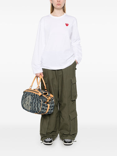 Unisex Long Sleeve Tee Red Heart in White from Comme des Garçons Play